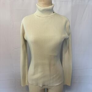 Lauren Ralph Lauren Ivory Ribbed Turtleneck Sweater Women's Large Made in Japan